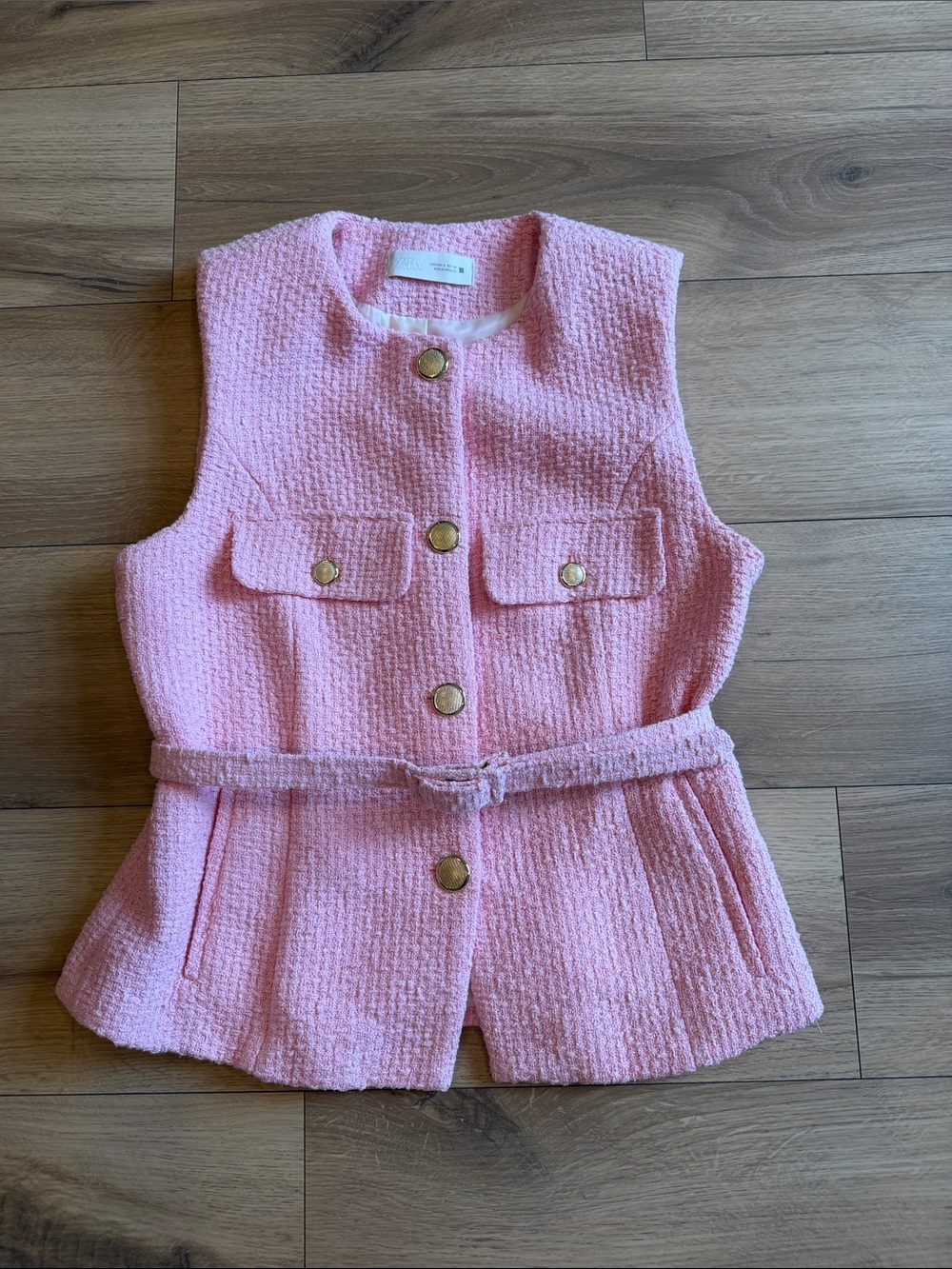 Zara Pink Textured Belted Vest